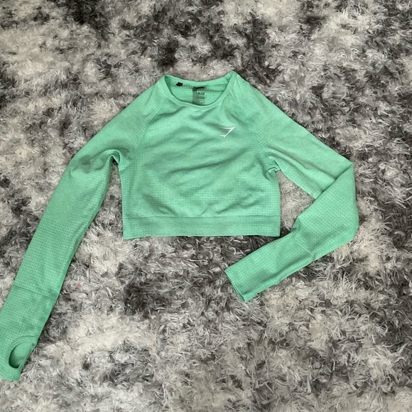 Gymshark Tops - Gymshark Vital Long Sleeve Crop Seamless Green Sour Pistachio Marl Size Small